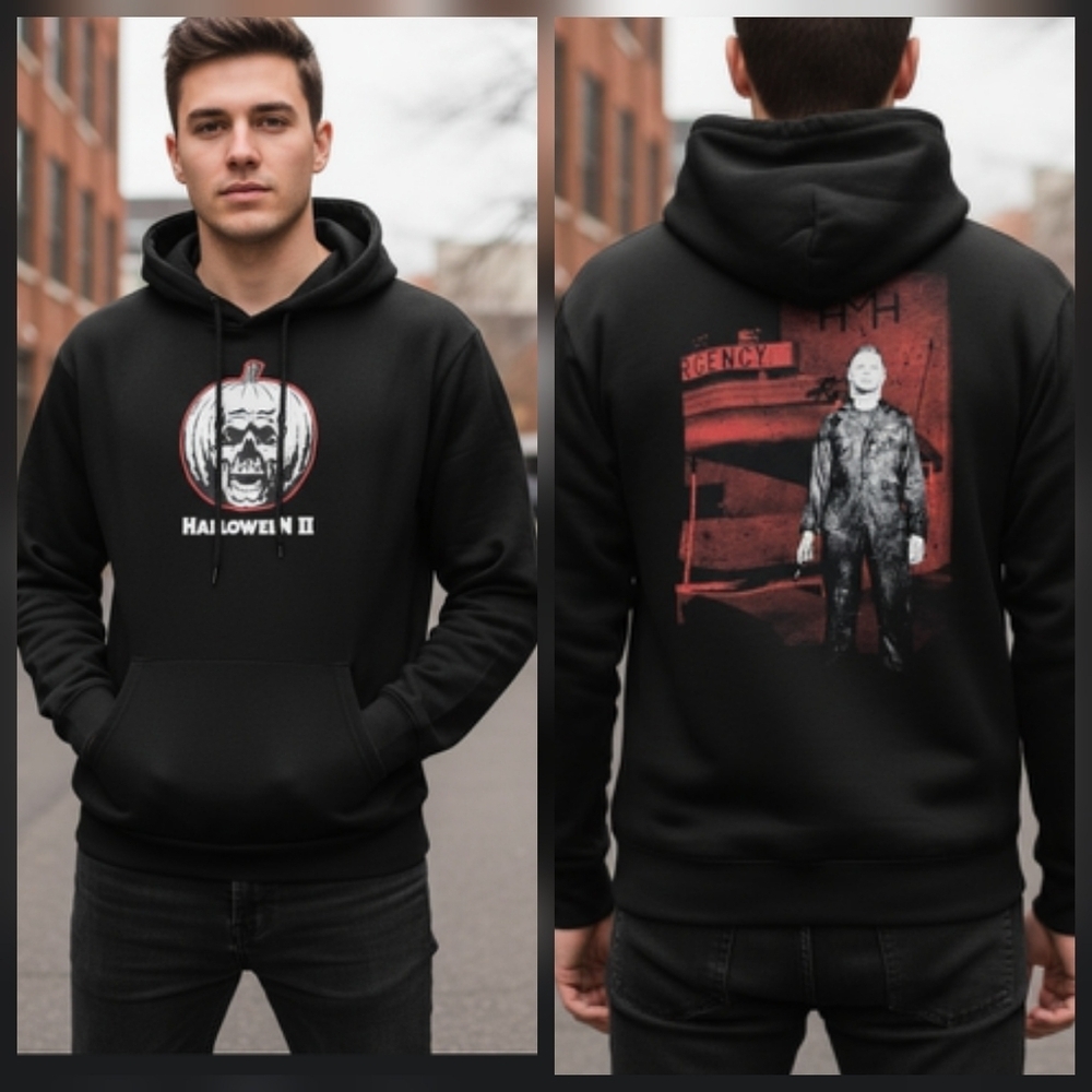 Halloween II Pumpkin Skull Hoodie Michael Myers Black Pullover Size L